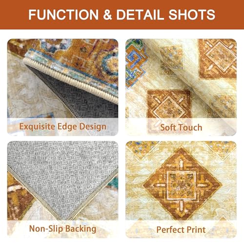 Tritard 100% Non Slip Kitchen Rugs Sets of 3 Washable Boho Kitchen Mats for Floor Vintage Farmhouse Kitchen Rug Soft Runner Rug for Hallway, Laundry Room, Indoor Entryway, Orange by Tritard - Used condition - Image 4