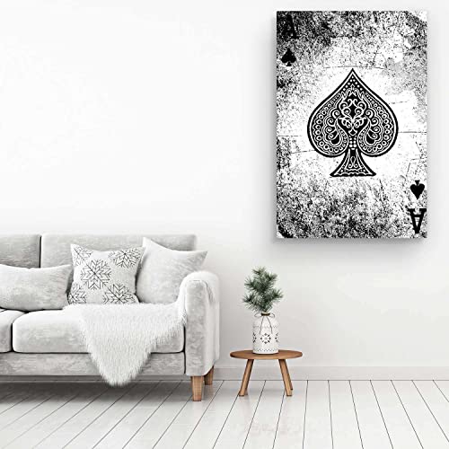 Startonight Canvas Wall Art - Lucky Poker Ace Of Spades, Black & White Gambling Abstract Picture Framed 32 X 48 Inches #TOP3