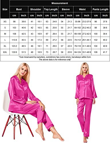 Image of SWOMOG Long Sleeve Pajamas Set Silk Satin Sleepwear Button Down Pjs Loungewear with Pocket