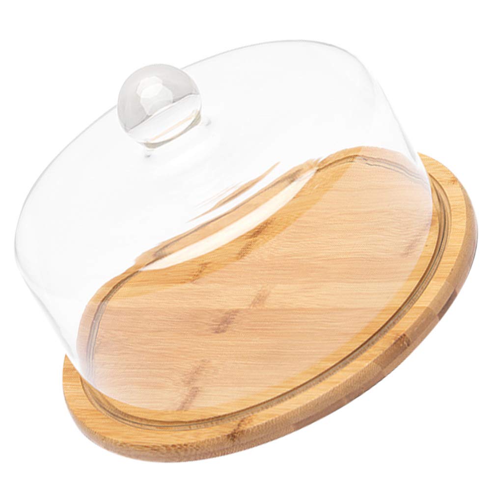 Hemoton Bamboo Cake Display Plate Glass Cover Dessert Snack Tray Housewarming Present Unique Design