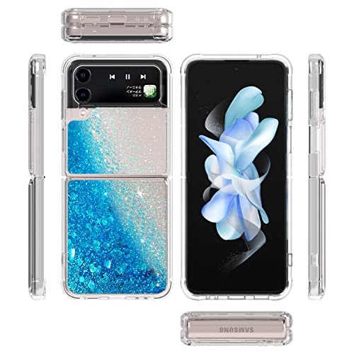 Rexkey Cell Phone Case For Samsung Galaxy Z Flip 4 Case, Galaxy Z Flip 4 Case Glitter Sparkle Quicksand Flowing Floating Liquid Case Heavy Duty Shockproof For Women Girls Men, Blue #TOP1