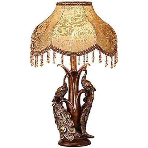 Mopoq Retro Kreative Pfau-Tabellen-Lampe, Europa-Art-Antike Tischlampe Bett Nachtlampe Wohnzimmer Schlafzimmer Dekorative Beleuchtung Leselampe E27 Cover
