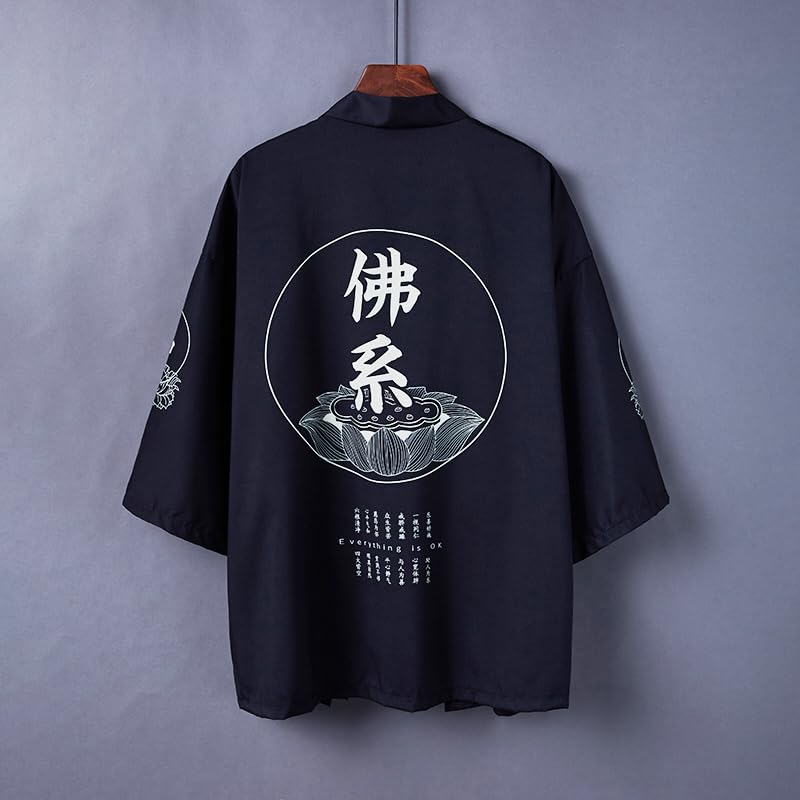 Image of Women's and Men Cardigan Jackets Lightweight Japanese Kimono Long Sleeves Open Front Coat