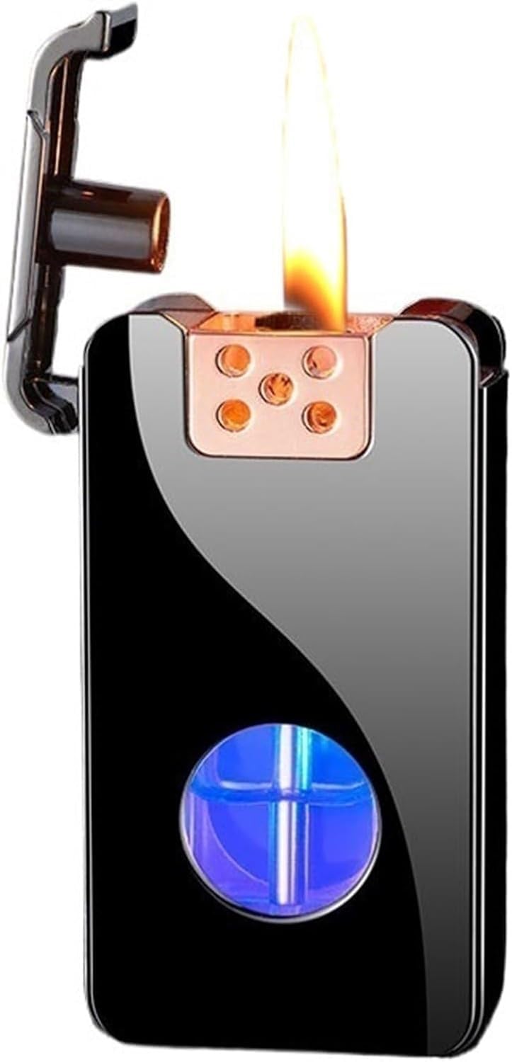 Multiple Ignition Methods Kerosene Lighter, Voice Activated Rechargeable Induction Metal Lighter, Large-Capacity Blue Light Transparent Compartment Cigarette Lighter for Cigarettes Cigars Kitchens Out