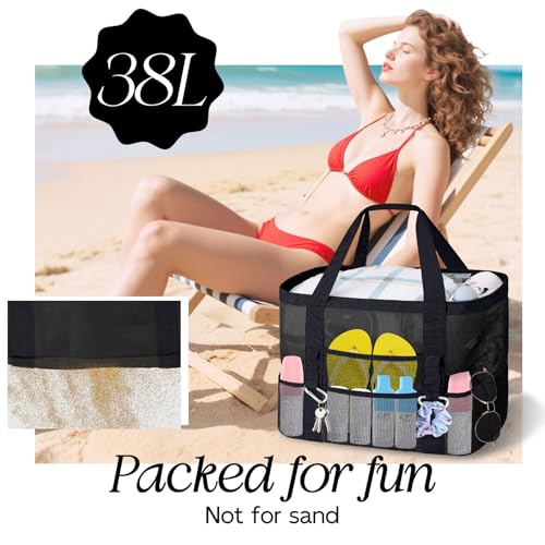 XX-Large Mesh Beach Bag Tote - 9 Pockets for Family Travel/Vacation & Beach Essentials, Foldable & Lightwiht4