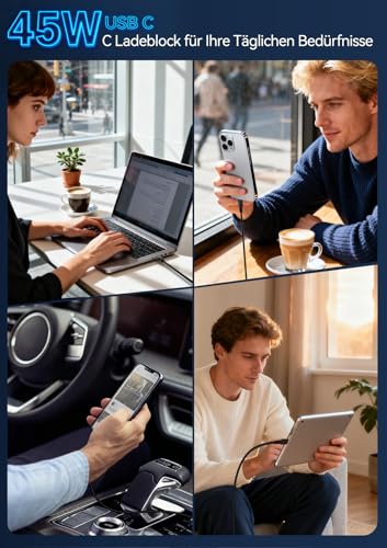 45W USB C Ladegerät, USB C Schnellladegerät PD 3.0 GaN für Samsung Galaxy S25 S24 S23 S22 S21, Original-Ladegerät mit 2M Ladekabel für iPhone 17/16/15 iPad Pro/Air (Schwarz, 2 PCS)