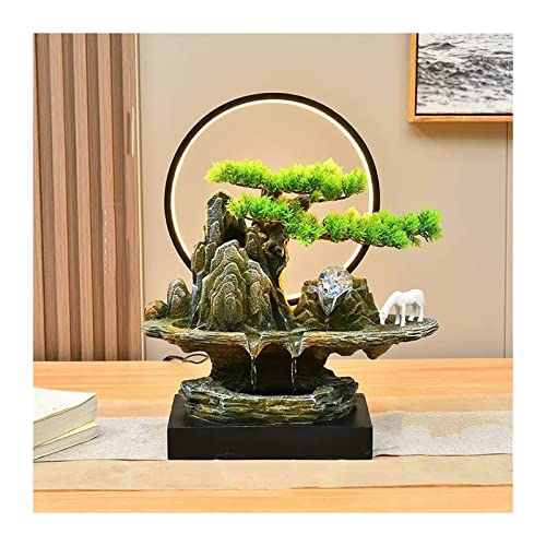 Fuente de cascada interior con bonsai y luces LED para decoracion de mesas 2