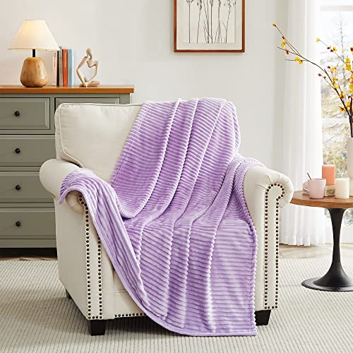 Geniospin Fleece Throw Blanket, Flannel 280GSM Extra Soft Lightweight Blanket with Strip, Plush Fuzzy Cozy Blankets and Throws for Couch, Bed, Sofa, Warm and Breathable(Violet Purple 50''x60'')