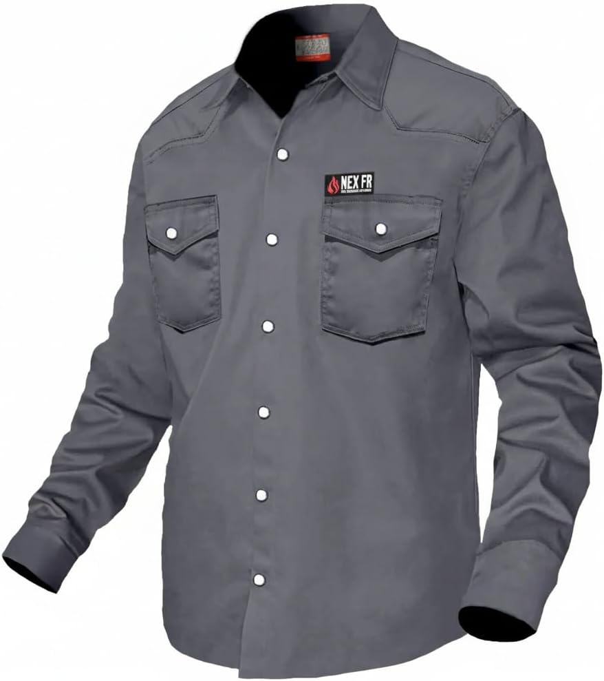 FR Shirts for Men | Flame Resistant Shirt with Pearl Snap Buttons | NFPA2112 Light Weight Fire Retardant Welding Shirt