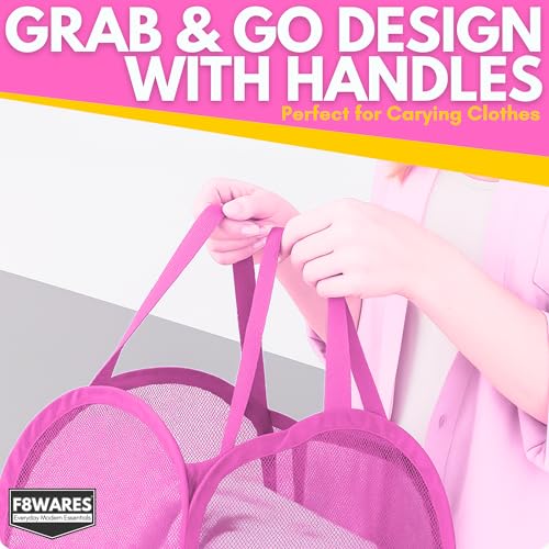 Image of F8WARES 2PK 75 Litres Nylon Mesh Foldable Laundry Basket for Clothes - Odourless Breathable Laundry Bag for Clothes with Carry Handles - Kids Toy Baskets For Storage & Dirty Cloth Basket Hamper Pink