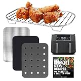 Accessories for Ninja Air Fryer 2 Basket 8 QT DZ201 & 10 QT DZ401, Reusable Sheets Liners and Rack for Foodi Dual Zone Double Airfryer, Kitchen Appliances Accessory Set with Recipe Book by INFRAOVENS