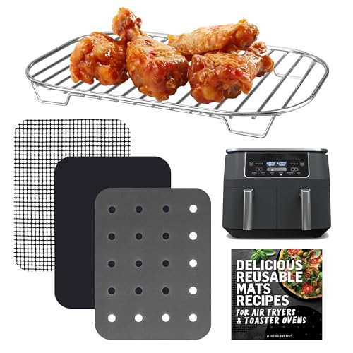 Accessories for Ninja Air Fryer 2 Basket 8 QT DZ201 & 10 QT DZ401, Reusable Sheets Liners and Rack for Foodi Dual Zone Double Airfryer, Kitchen Appliances Accessory Set with Recipe Book by INFRAOVENS