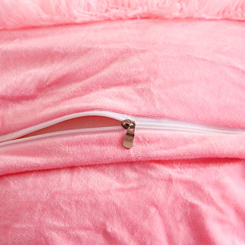 Uhamho Faux Fur Velvet Fluffy Bedding Duvet Cover Set Down Comforter Quilt Cover With Pillow Shams, Ultra Soft Warm And Durable (Pink, Queen) #TOP6