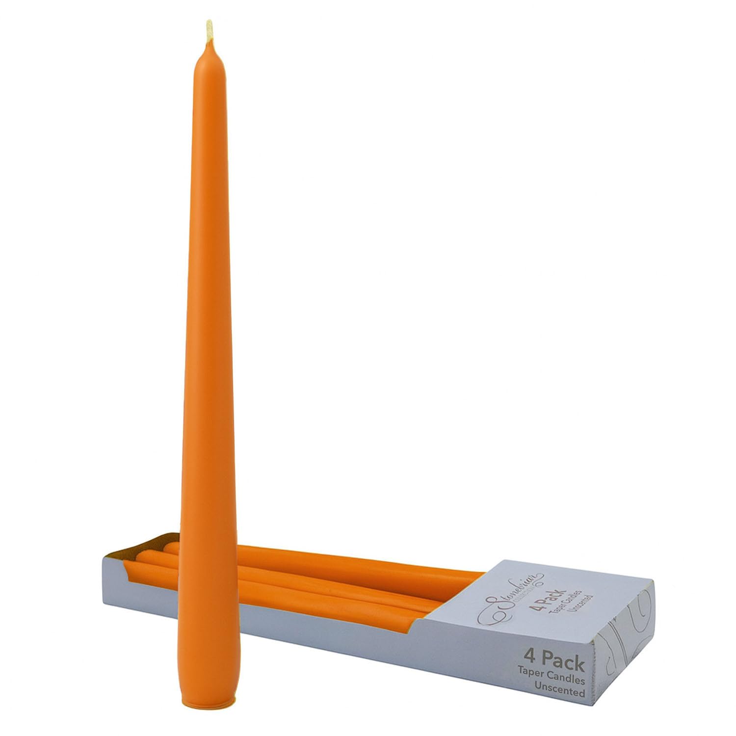Stonebriar Unscented Taper Candles — 7 Hour Burn Time, Candle Stick Candles for Weddings, Holidays, Home Décor &amp; Special Events, Pack of 4, Orange, 10"