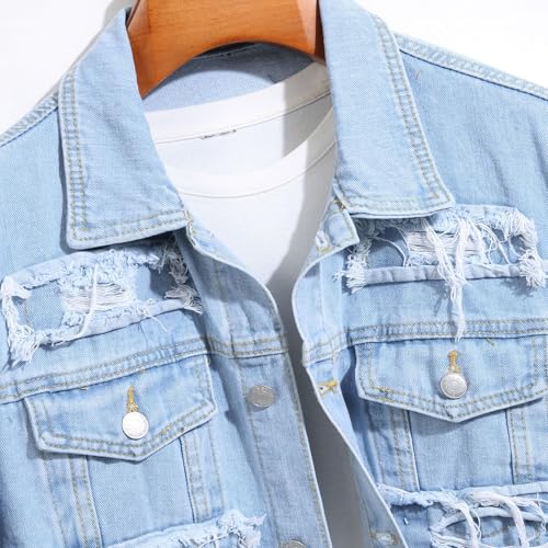 Men's Denim Jacket Ripped Slim Jean Jacket Streetwear Coat4