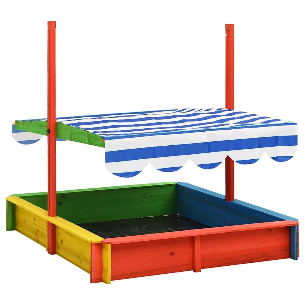 Mangloder Sandkasten mit verstellbarem UV50 Dach aus Tannenholz für draußen Garten Terrasse Balkon Kinder Spielplatz, farbig, wetterfest, inklusive Abdeckung und Montagematerial