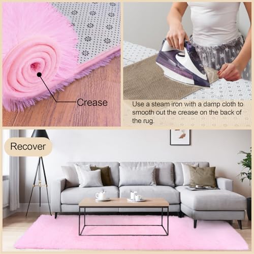 Pink Rugs for Living Room, 6x9 Feet Large Fluffy Area Rugs for Bedroom, Soft Carpet Shag Kids Room Rug, Non-Slip Fuzzy Rugs Indoor (6ft x 9ft, Pink)