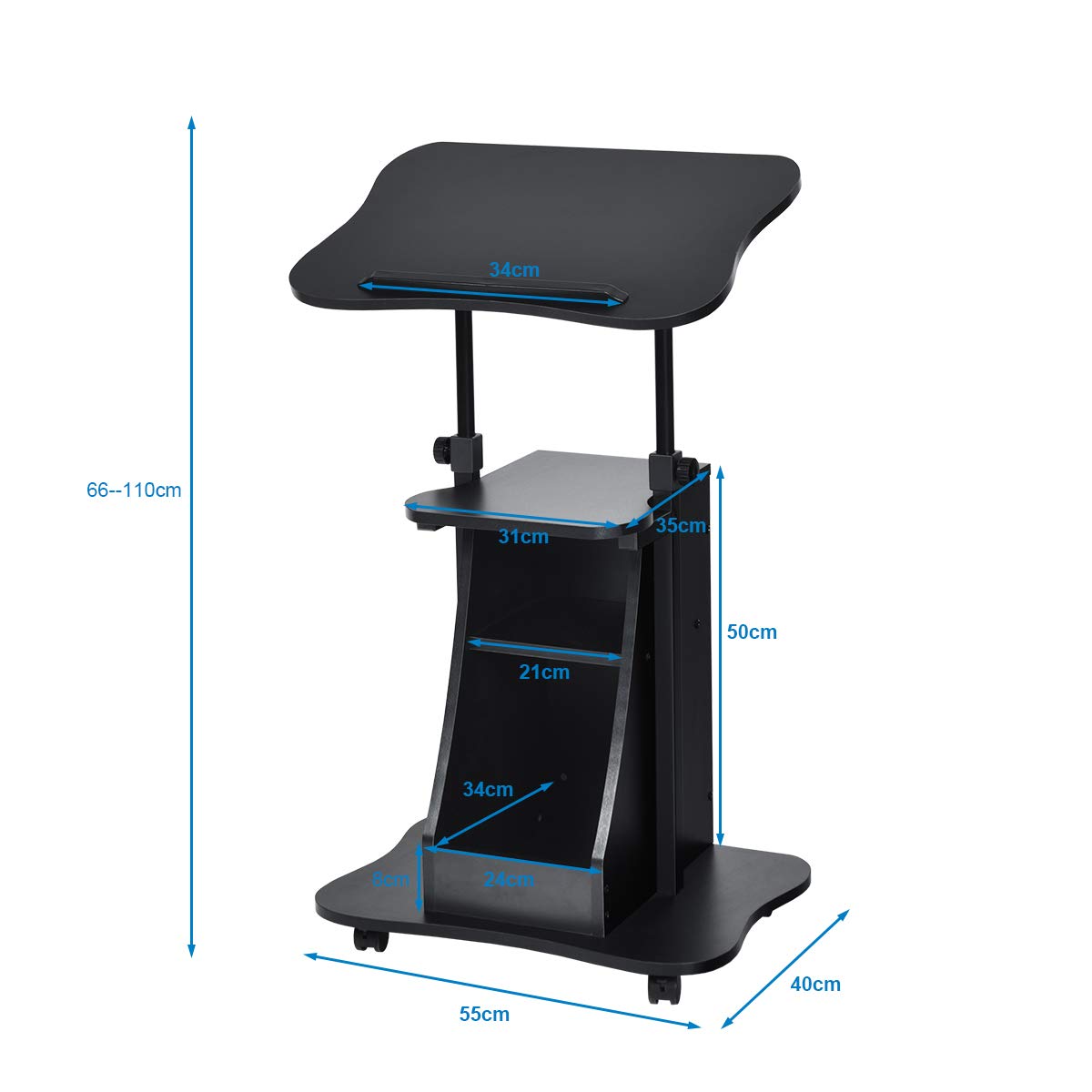 GOPLUS Escritorio de pie Moderno para Ordenador de Altura y ángulo Ajustables, reclinable con Multicapa, Marco de Madera, Mesa con Ruedas, para Oficina y Familia, Negro