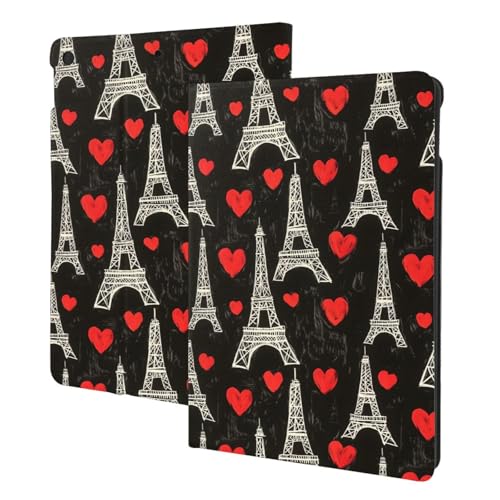 Étui pour iPad 10.2 compatible 9e/8e/7e génération avec rabat imprimé cœur Tour Eiffel