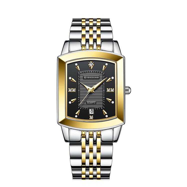 Image of Giordano Analog Pair Watch for Unisex with Square Dial, Crystal Indices, Date Display and Stainless Steel Strap