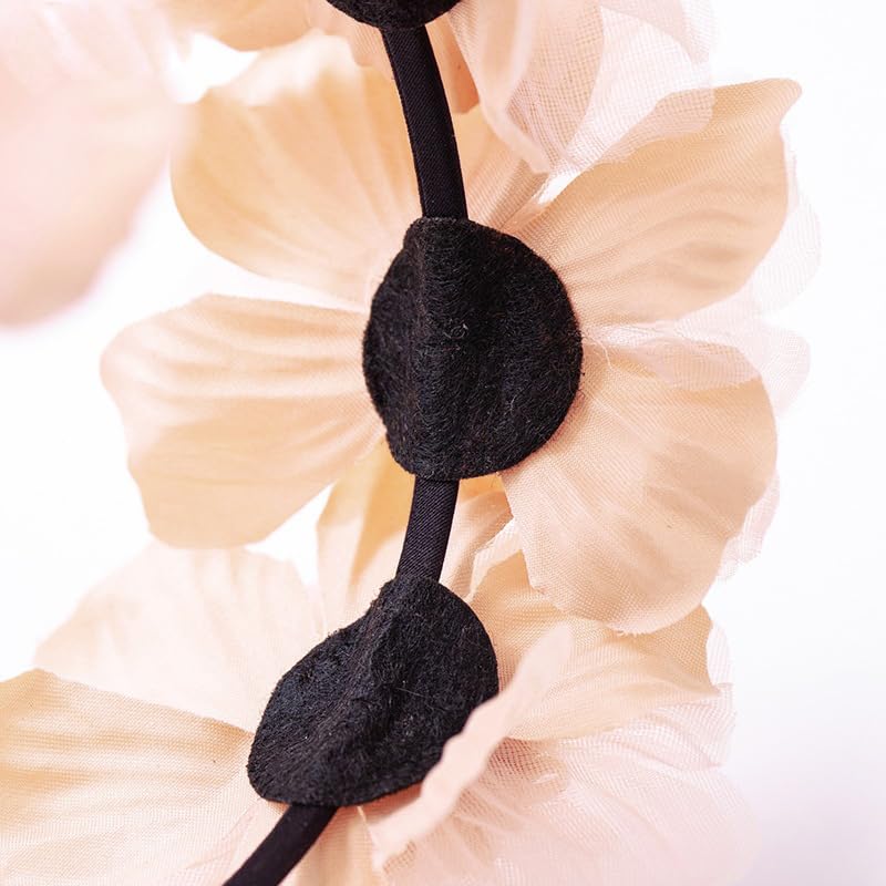 Bethynas Baby Girls Flower Cluster Headband Soft Lace Cloth Floral Head Wear for Wedding Party Cute Flower Hair Band for Toddlers Flower Girls (Champagne) - Image 3