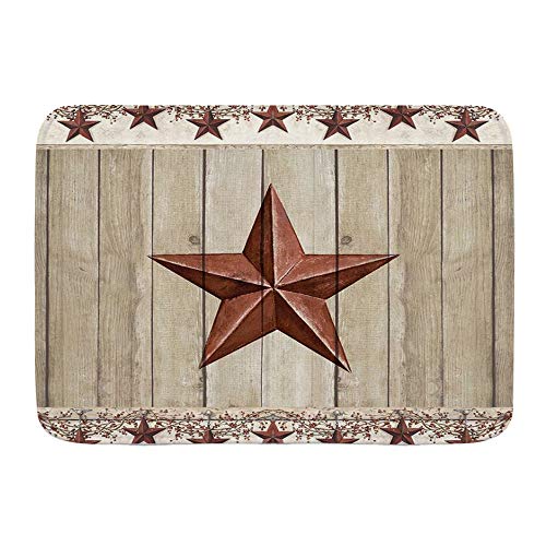 WINCAN Bath Mat Rug,Rustic Barn Star on Wooden Door Western Texas Star and Primitive Berries on Country Wooden Plank,Plush Bathroom Decor Mats with Non Slip Backing,29.5" X 17.5"