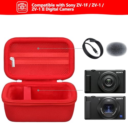 Image of Hard Travel Case for Sony ZV-1, ZV-1F, ZV-1 II Digital Camera, Red