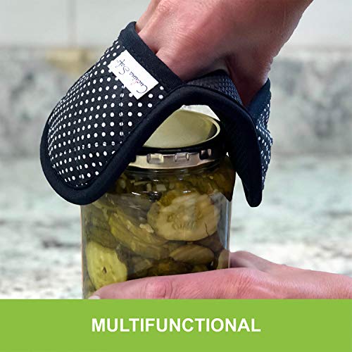 Cuchina Safe Heat Resistant Oven Mini Mitts with Pot Holder Pouch - 3 Piece Set (Black)