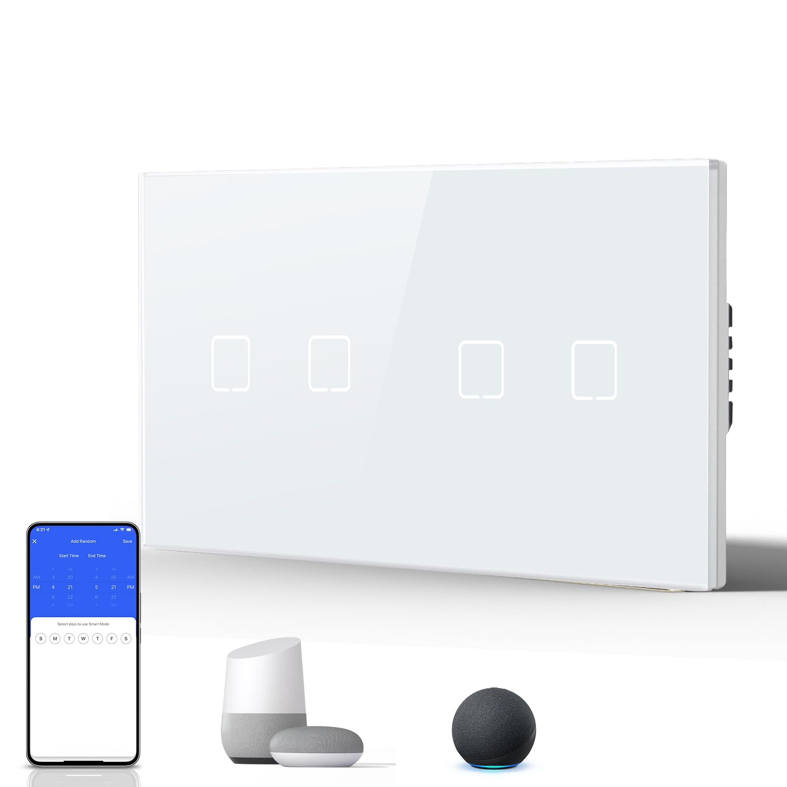 BSEED Interruptor Inteligente WIFI,Interruptores Tactil Con Cristal,Compatible con Alexa,Tuya y Smart Life,Requiere Cable Neutro,2 Gang 1 Vía,86mm Blanco — view 151