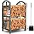 AMAGABELI GARDEN & HOME Firewood Rack with Tools 5-Piece Indoor Fireplace Wood Holders Outdoor Log Holder Rack Lumber Storage Stacking Stove Wrought Iron Large Logs Fireplace Tools Set Antique Silver