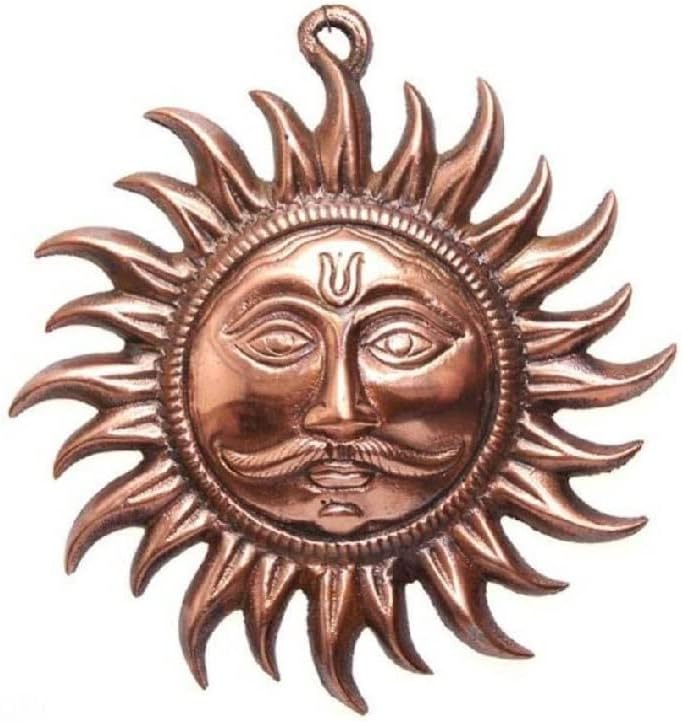 Balaji Decor Sun Idol Face - Wall Hanging Art Vastu Items for Home Decor Figurine Statue Surya for Positivity for Office Entrance (6 inch Height) (Copper, Brown)