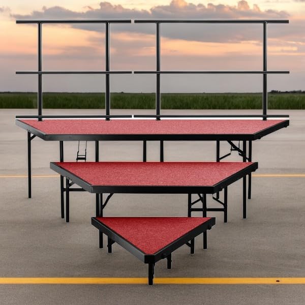 Monolith Limited Red Concert Stage 84x100 Versatile 3-Level Carpet Stage Pie Set - Portable and Durable Performance Platform, Ideal for Schools, Churches, and Event Venues Modular Stage