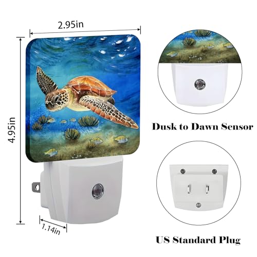 FSHVQKD Sea Turtle Corals Fish Night Light,Plug Into Wall for Boys Girls Bedroom Decorative Square Night Light Lamp 0.5w Sleep Friendly