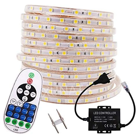 Xunata 16M 220V 230V Dimmbar 5050 SMD 60leds / m IP67 Wasserdicht Warmweiß Flexibles LED Lichtschlauch mit 23 Key Fernbedienung Cover