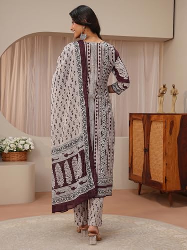 Image of Libas Printed Cotton Straight Kurta With Trouser and Dupatta | daily wear suit