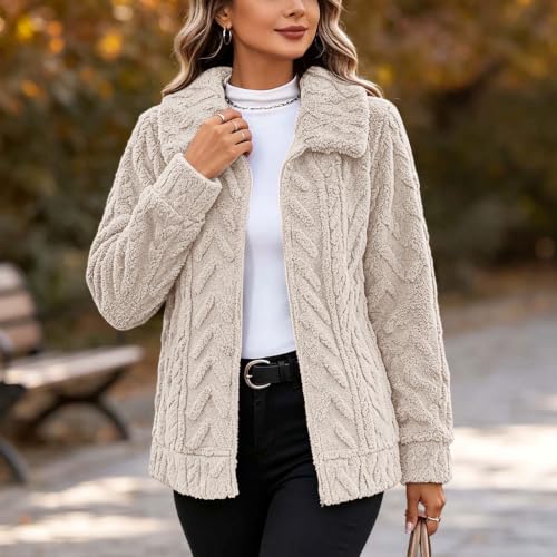 Cethrio Checkered Sherpa Jacket Sherpa Jacket Women Collared Full Zip Fleece Jackets Winter Fuzzy Outwear Fall Outfits 2026 Chaquetas De Mujer Elegantes Plus Size Capsule Wardrobe - image 3