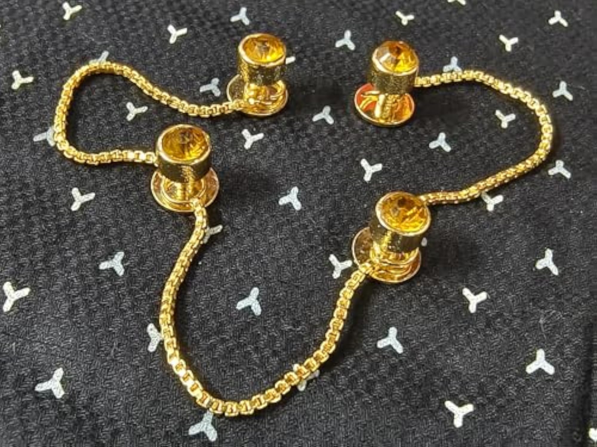 Gold Plated Yellow Topaz Gemstone Kurta Buttons for Men