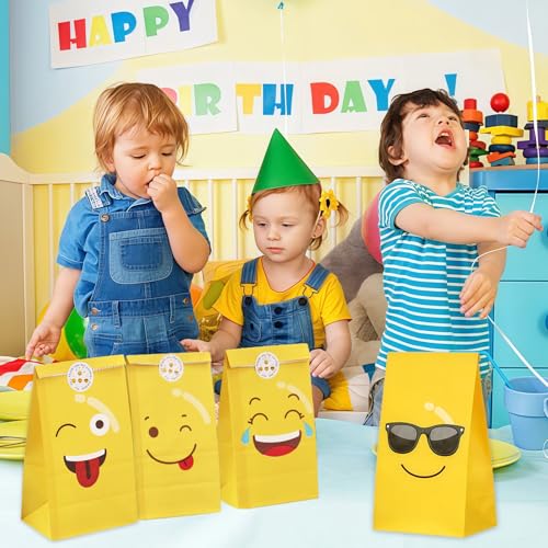 LUMOOM 24 Stück Papiertüten, Bunte Geschenktüten, Geschenktüten Kindergeburtstag mit 24 Aufkleber, Candy Tüten zum Verpacken ür Party, Geschenk, Weihnachten, Geburtstag, Hochzeit