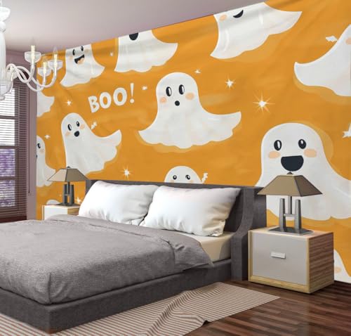 Tapiz de fantasma lindo para decorar tu dormitorio con estilo de Halloween en color ámbar 3