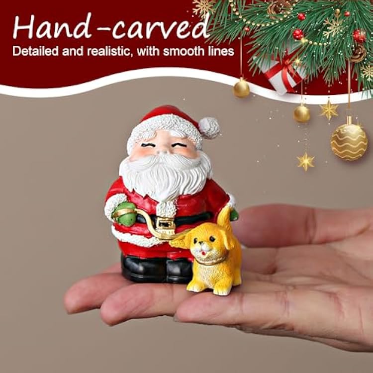 MiOYOOW Christmas Miniature Figurines, Mini Xmas Style Finger Statue with Snowman Santa Claus for Home Party DIY Decor
