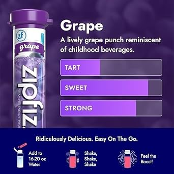 Zipfizz Daily Energy Drink Powder, Grape, 20 Pack | 3-in-1 Sustained Energy, Rapid Hydration, and Essential Vitamins | Sugar-Free | Electrolyte Powder | Contains Vitamin B-12 & Antioxidants