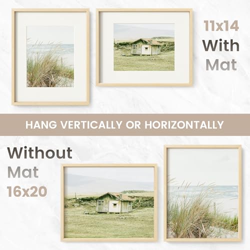 Image of 16 x 20 Picture Frame Set of 3, USA-Sourced Natural Maple Wood Photo Collage Frame with HD Tempered Glass, Modern Simple 16x20 Wooden Frame Matted to 11x14, Vertical & Horizontal Wall Hanging Display
