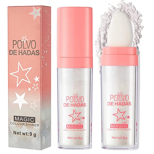 Maritown Highlighter Powder Stick, Polvo De Hadas Glitter Highlighter Patting Powder, Body Brighten Shimmer Sparkle Patting Powder for Face Eyes Lips Hair Body Glow Cosmetic (01# White) Cover