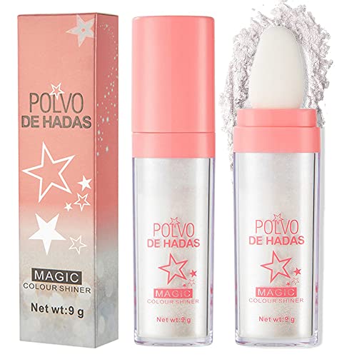 Maritown Highlighter Powder Stick, Polvo De Hadas Glitter Highlighter Patting Powder, Body Brighten Shimmer Sparkle Patting Powder for Face Eyes Lips Hair Body Glow Cosmetic (01# White)