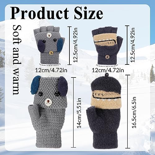 Fanshiontide 2 Pairs Fingerless Gloves for kids with Flap Cover Fingers Cover,Kids Gloves Flap Cover Gloves 2 in 1 Unisex Warm Gloves Convertible Mitten for Girls Boys Children Aged 3-8