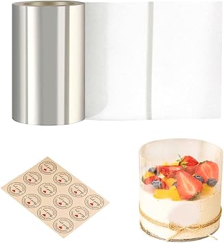 Cake Collars 4 x 394inch, Acetate Cake Rolls, Transparent Mousse Cake Rolls Sheets, DIY Clear Collar Cake Strips for Chocolate Baking Decorate Mousse Cake Decorating, 12 Stickers Included