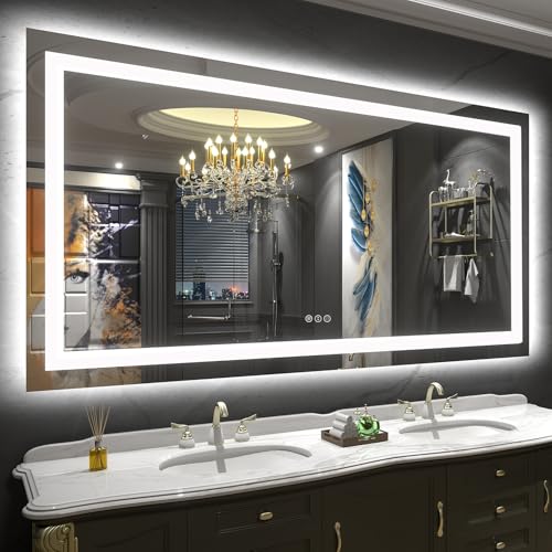 ODDSAN Led Bathroom Mirror 60x36, Large Illuminated Dimmable Vani...