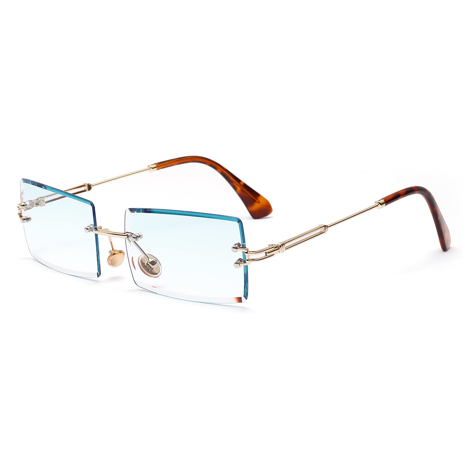SHEEN KELLY Gafas de sol con montura cuadrada ultra pequeña para mujer Hombre Gafas de sol sin montura retro con lente transparente