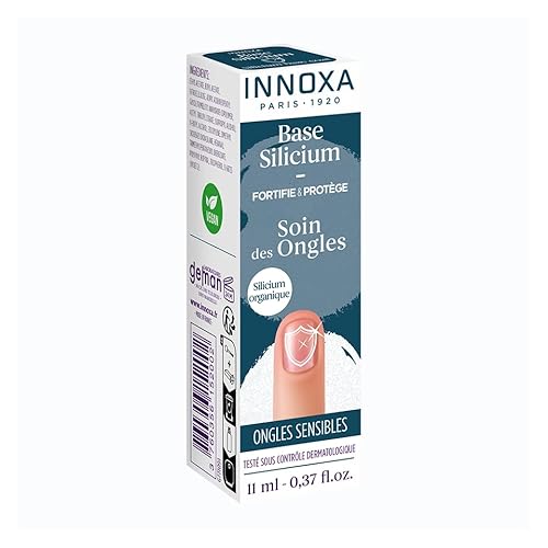 Base Silicium Fortifiante Innoxa - Soin des Ongles Sensibles 11 ml - Renforce, Protège et Répare - Enrichie en Silicium Organique, Hexanal et Vitamine E - Utilisable en Base ou Vernis Transparent