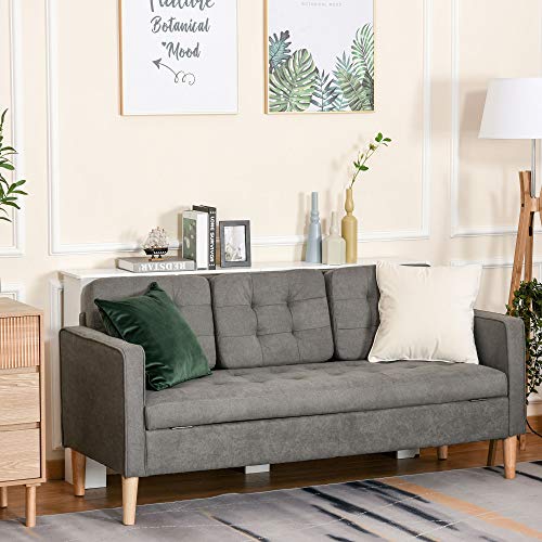 HOMCOM 3 Sitzer Sofa, Couch mit Stauraum, Holzbeine, Gepolsterter Polstersofa mit Samtoptik für Wohnzimmer, Schlafzimmer, 166,5 x 62 x 82 cm, Grau – Bild 3